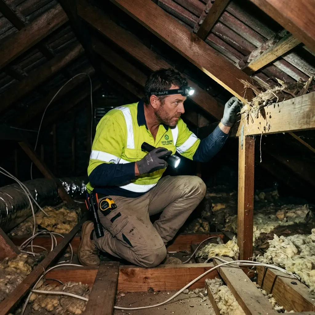 Technician inspecting a Hamlyn Heights subfloor void for a deceased cat